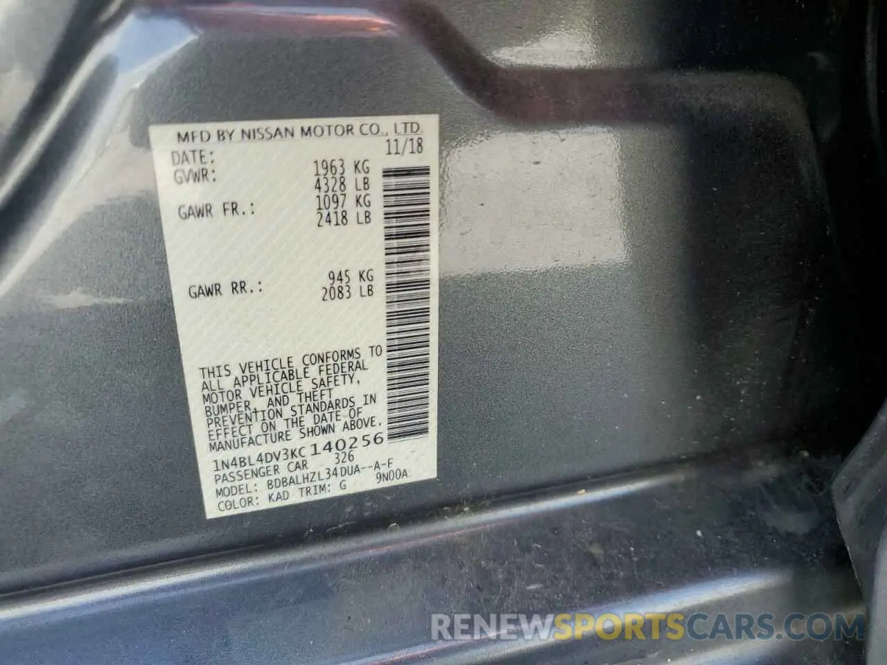 14 fotografías del automóvil dañado 1N4BL4DV3KC140256 NISSAN ALTIMA 2019