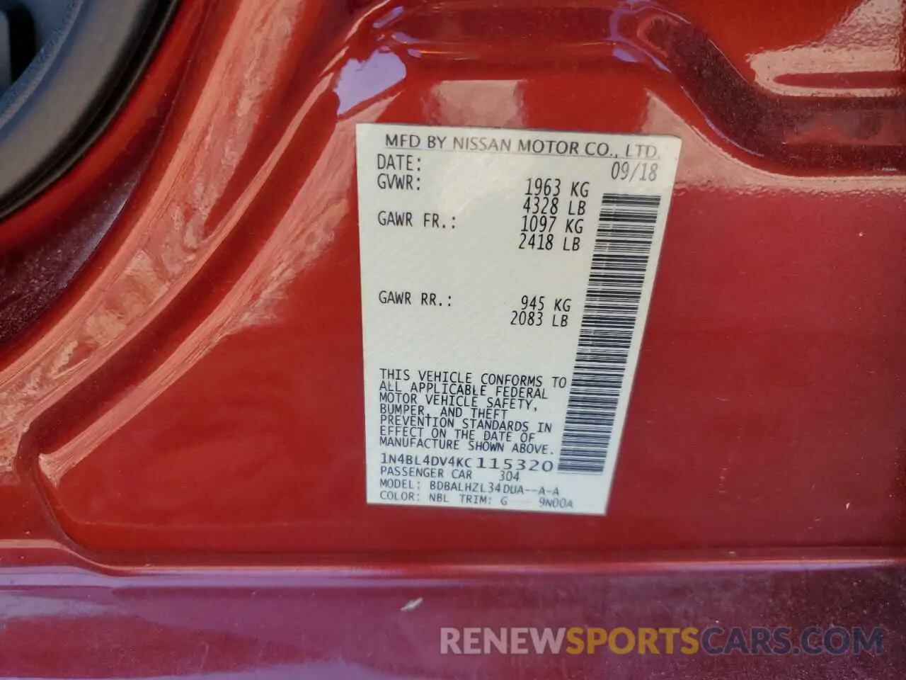 13 fotografías del automóvil dañado 1N4BL4DV4KC115320 NISSAN ALTIMA 2019