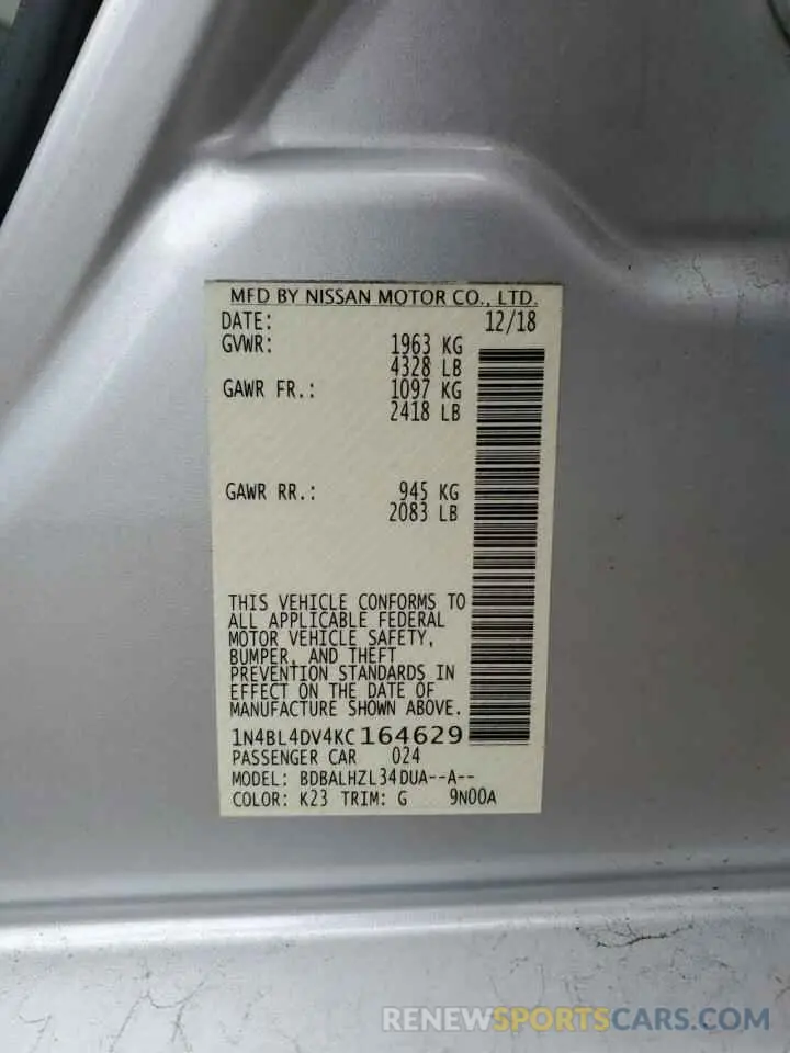 12 fotografías del automóvil dañado 1N4BL4DV4KC164629 NISSAN ALTIMA 2019