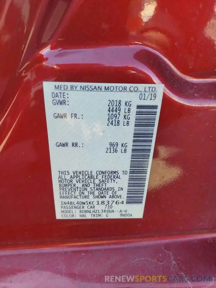 13 fotografías del automóvil dañado 1N4BL4DW5KC183764 NISSAN ALTIMA 2019