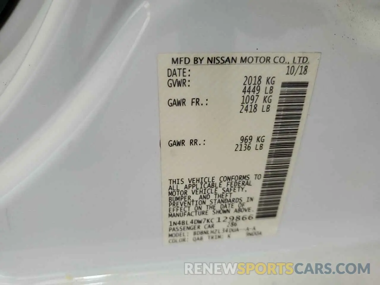 14 fotografías del automóvil dañado 1N4BL4DW7KC129866 NISSAN ALTIMA 2019