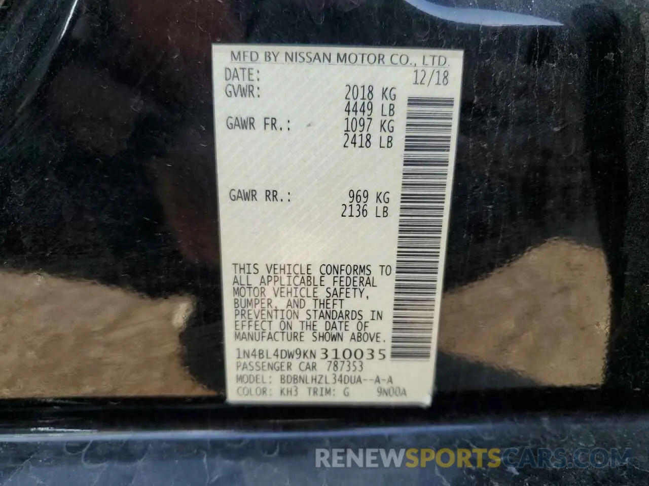 12 fotografías del automóvil dañado 1N4BL4DW9KN310035 NISSAN ALTIMA 2019