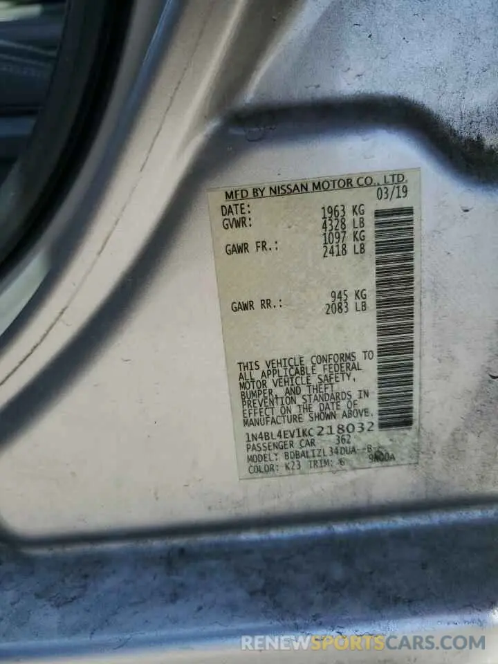 14 fotografías del automóvil dañado 1N4BL4EV1KC218032 NISSAN ALTIMA 2019