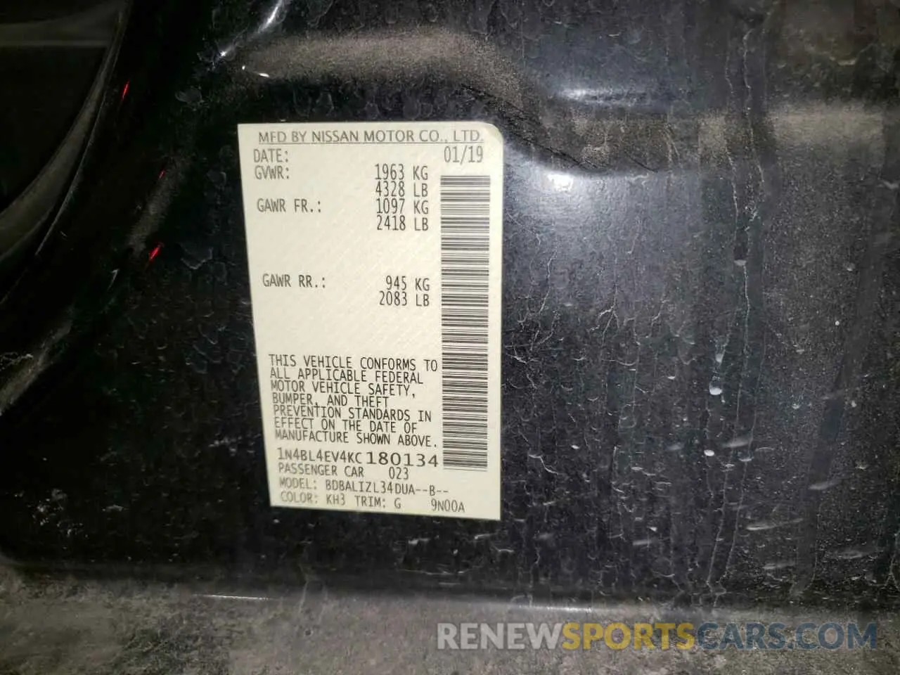 12 fotografías del automóvil dañado 1N4BL4EV4KC180134 NISSAN ALTIMA 2019