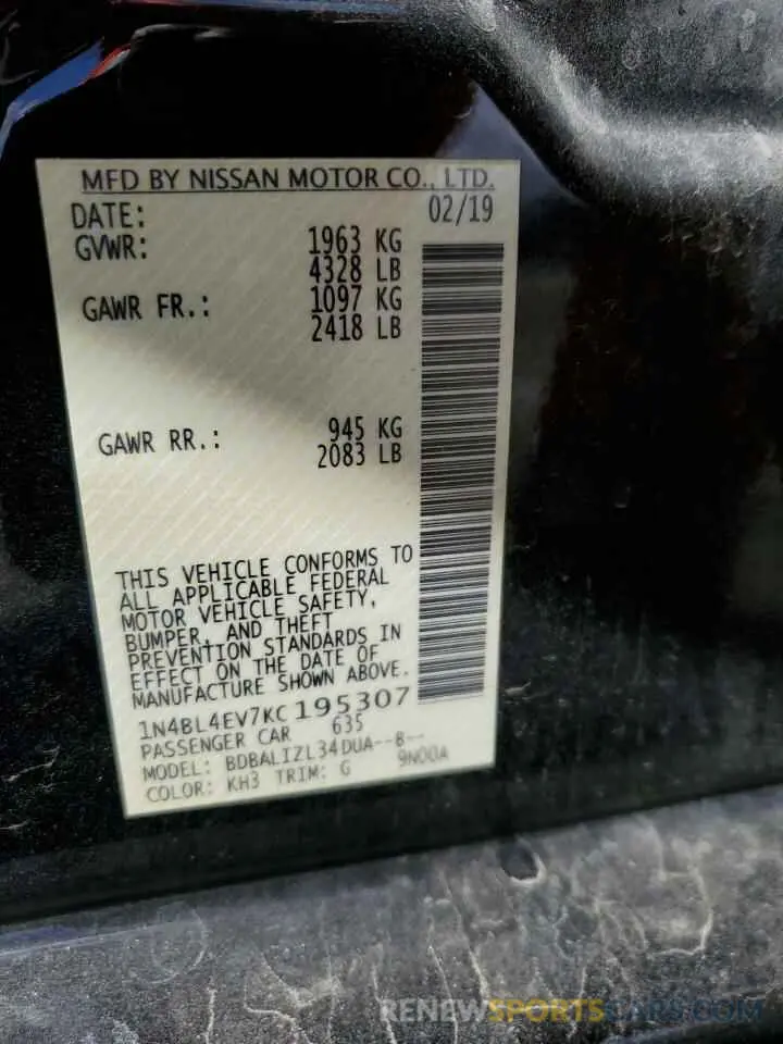 12 fotografías del automóvil dañado 1N4BL4EV7KC195307 NISSAN ALTIMA 2019