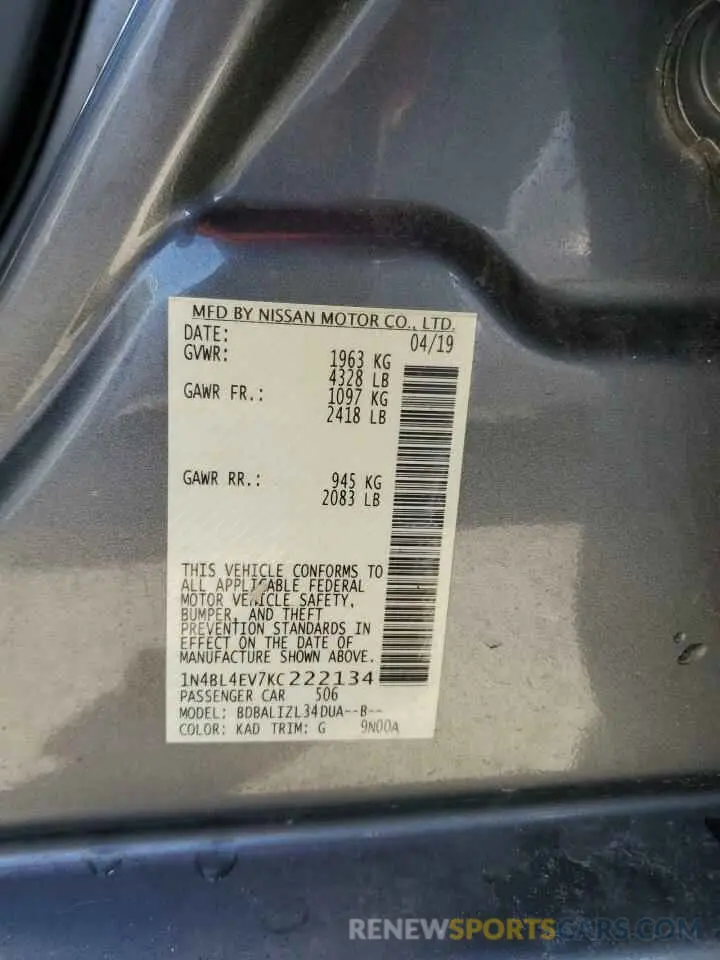 14 fotografías del automóvil dañado 1N4BL4EV7KC222134 NISSAN ALTIMA 2019