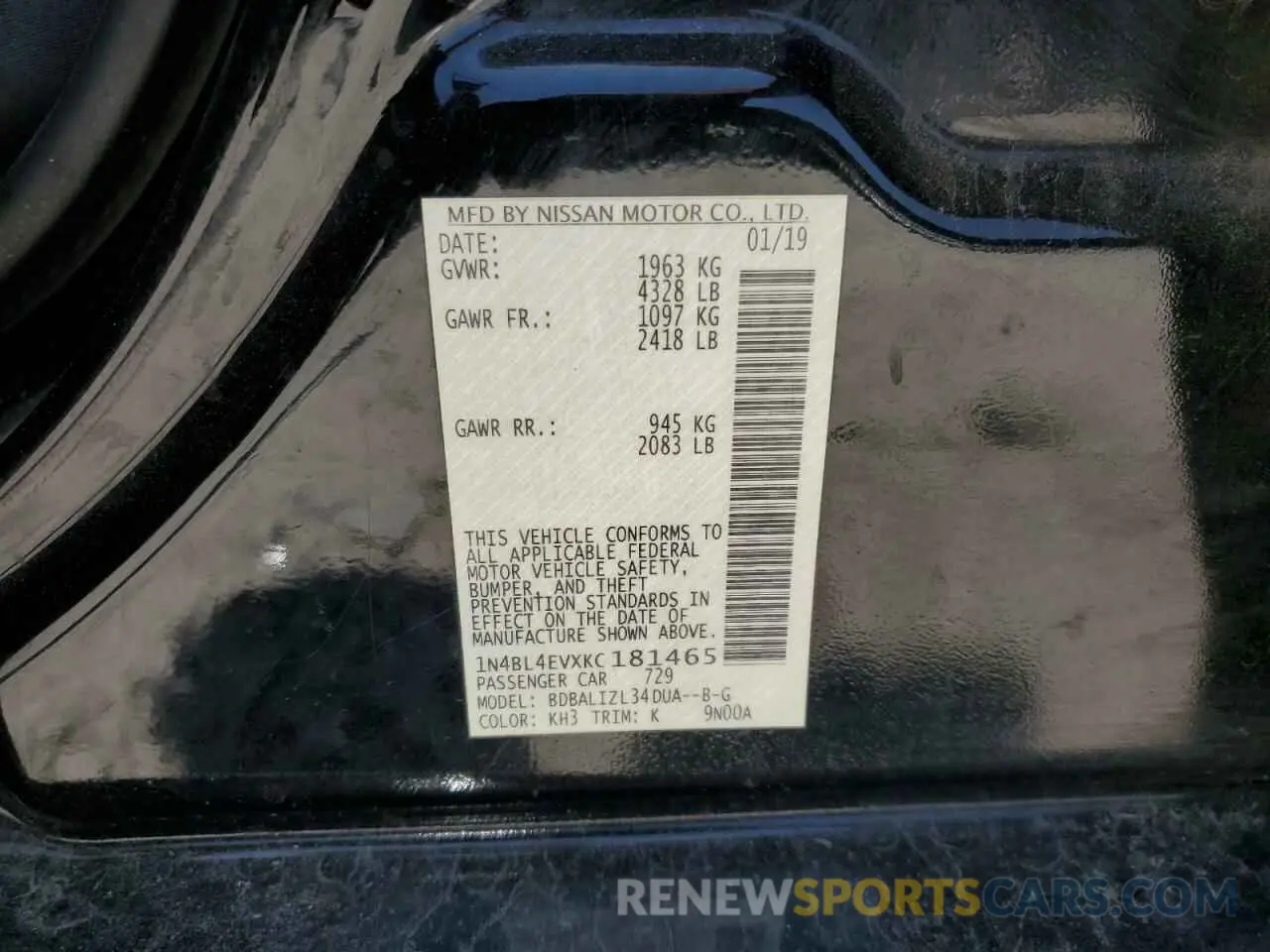 14 fotografías del automóvil dañado 1N4BL4EVXKC181465 NISSAN ALTIMA 2019