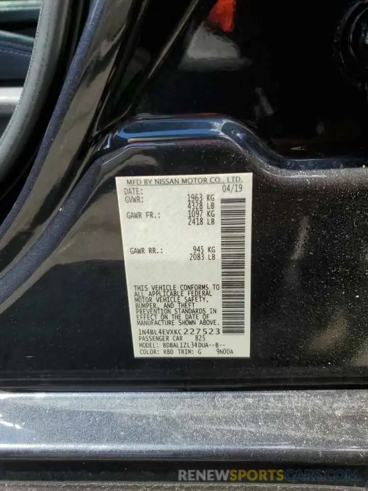 12 fotografías del automóvil dañado 1N4BL4EVXKC227523 NISSAN ALTIMA 2019