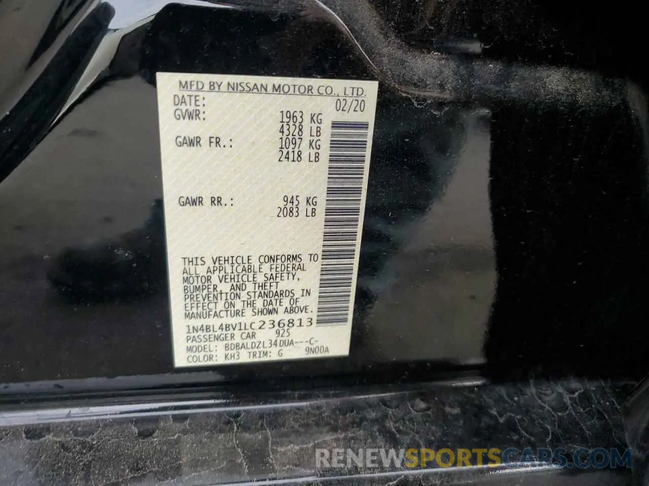 12 fotografías del automóvil dañado 1N4BL4BV1LC236813 NISSAN ALTIMA 2020