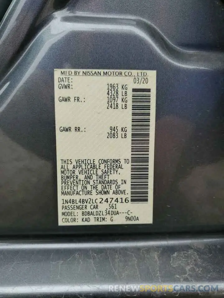 12 fotografías del automóvil dañado 1N4BL4BV2LC247416 NISSAN ALTIMA 2020