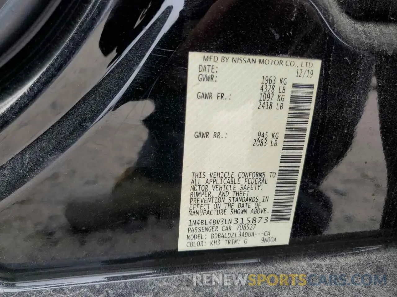 13 fotografías del automóvil dañado 1N4BL4BV3LN315873 NISSAN ALTIMA 2020