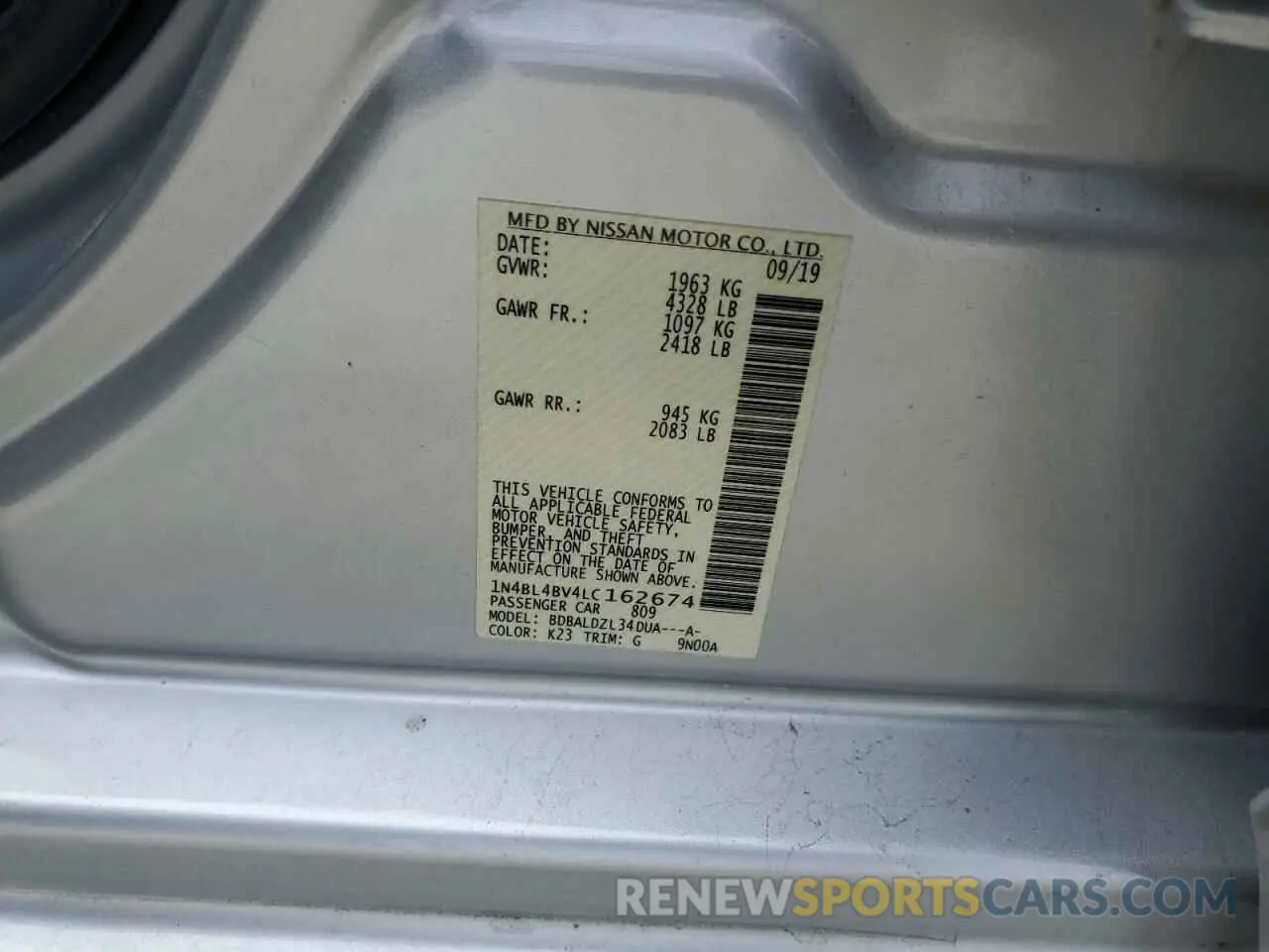 13 fotografías del automóvil dañado 1N4BL4BV4LC162674 NISSAN ALTIMA 2020