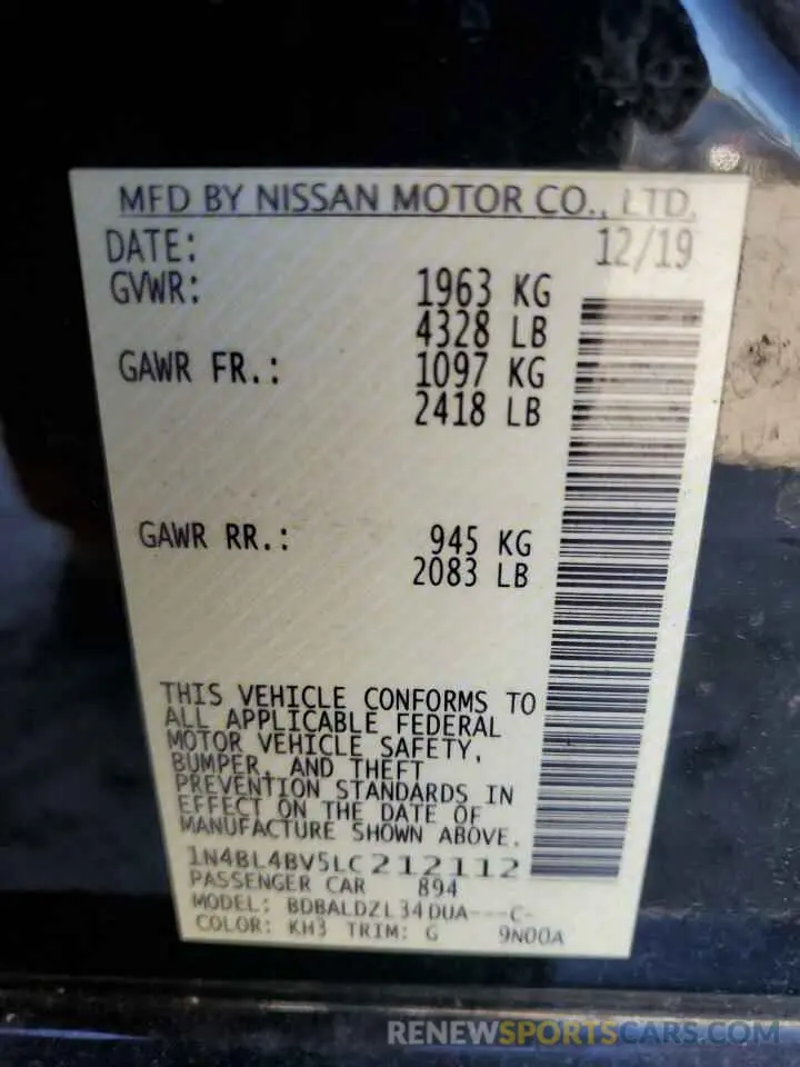 15 fotografías del automóvil dañado 1N4BL4BV5LC212112 NISSAN ALTIMA 2020