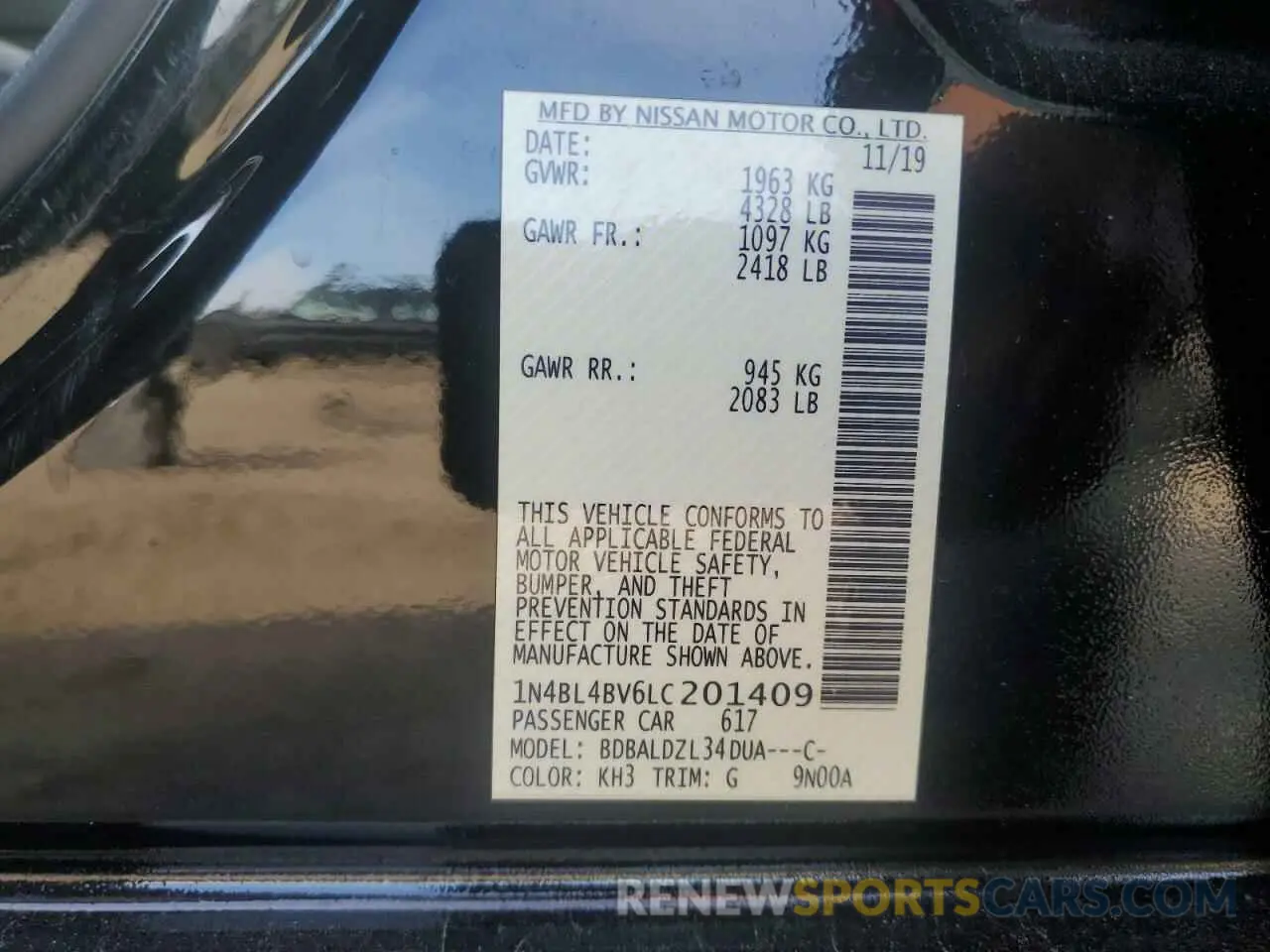 12 fotografías del automóvil dañado 1N4BL4BV6LC201409 NISSAN ALTIMA 2020