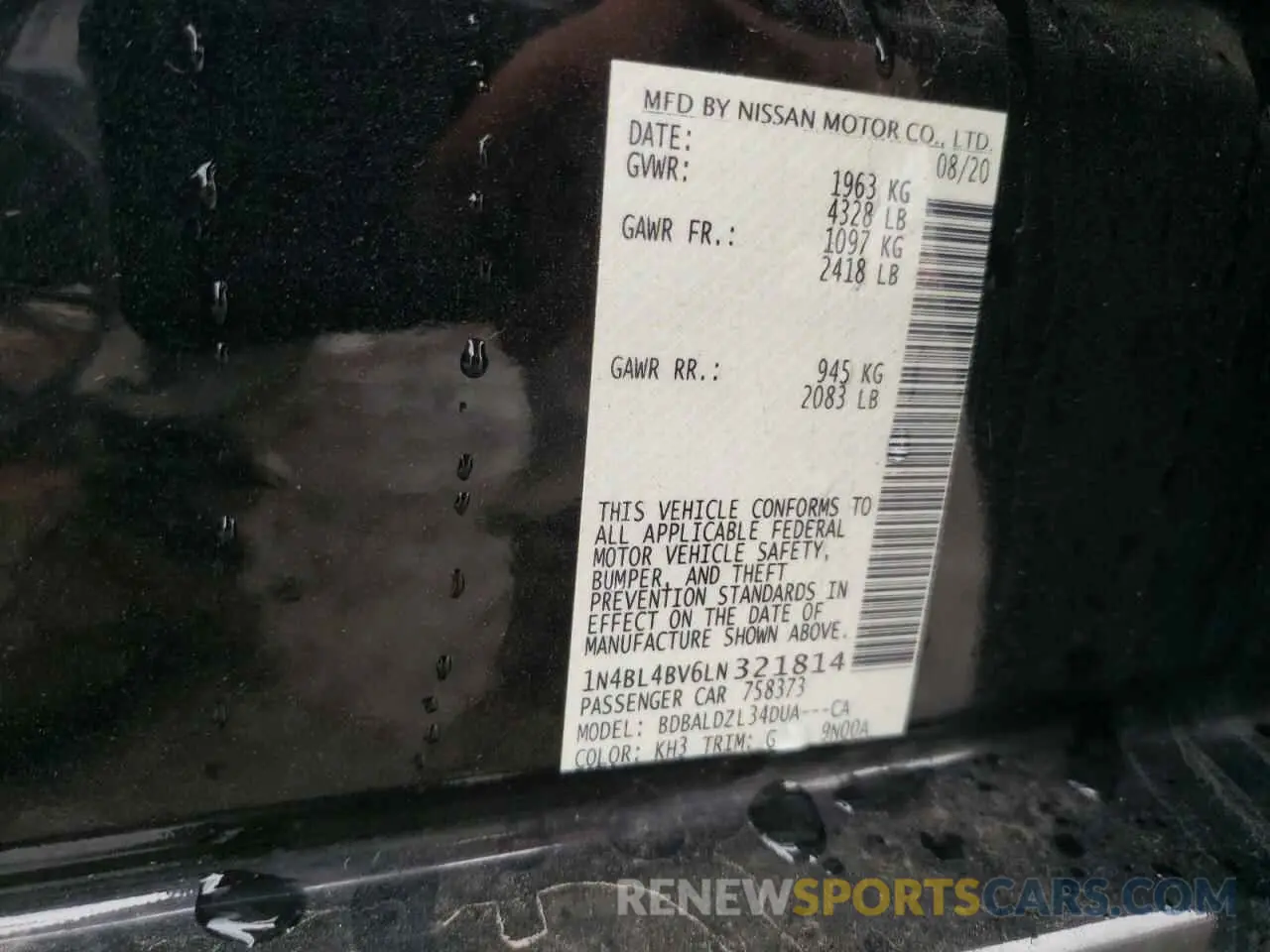 13 fotografías del automóvil dañado 1N4BL4BV6LN321814 NISSAN ALTIMA 2020