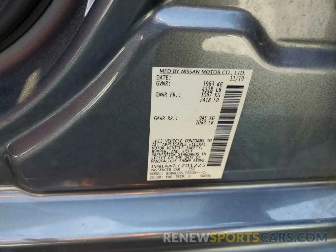 14 fotografías del automóvil dañado 1N4BL4BV7LC201225 NISSAN ALTIMA 2020