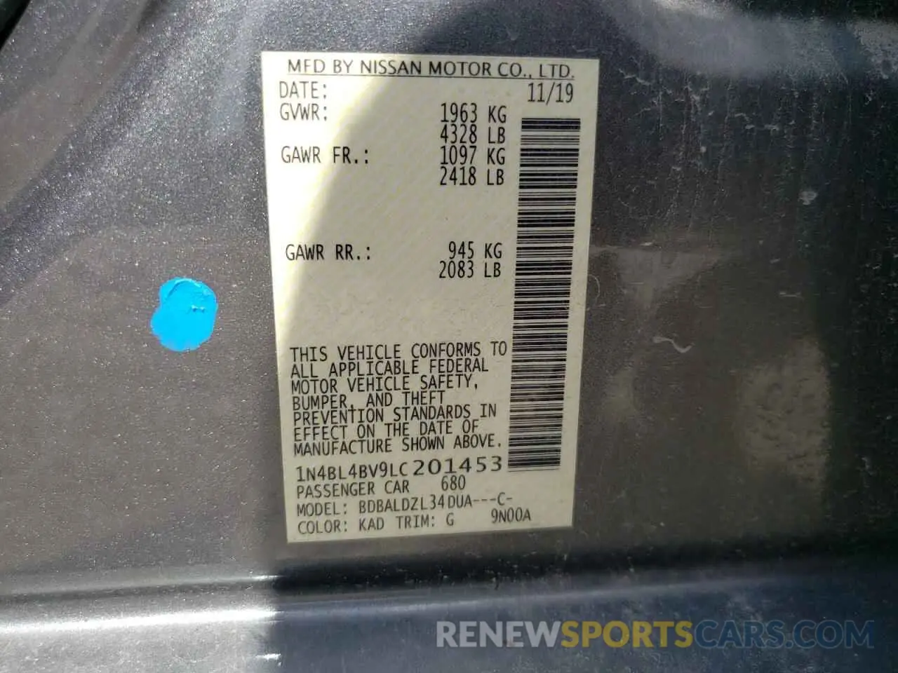 14 fotografías del automóvil dañado 1N4BL4BV9LC201453 NISSAN ALTIMA 2020