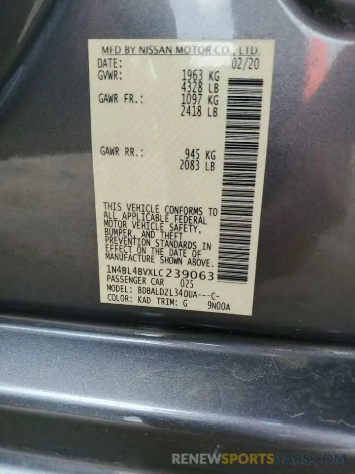 14 fotografías del automóvil dañado 1N4BL4BVXLC239063 NISSAN ALTIMA 2020
