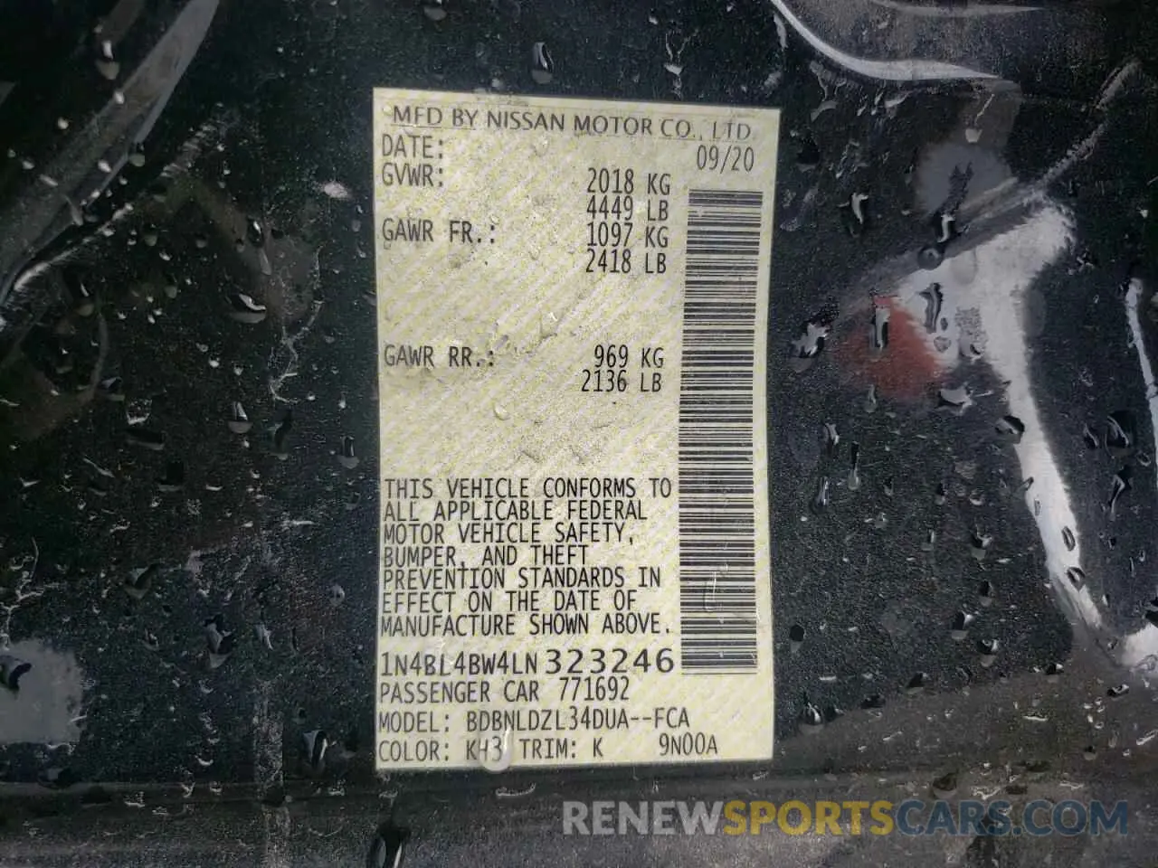 12 fotografías del automóvil dañado 1N4BL4BW4LN323246 NISSAN ALTIMA 2020