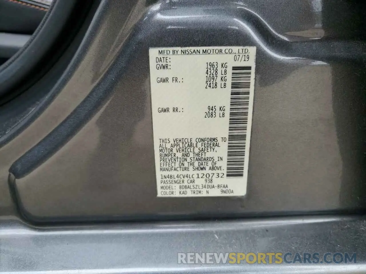 14 fotografías del automóvil dañado 1N4BL4CV4LC120732 NISSAN ALTIMA 2020