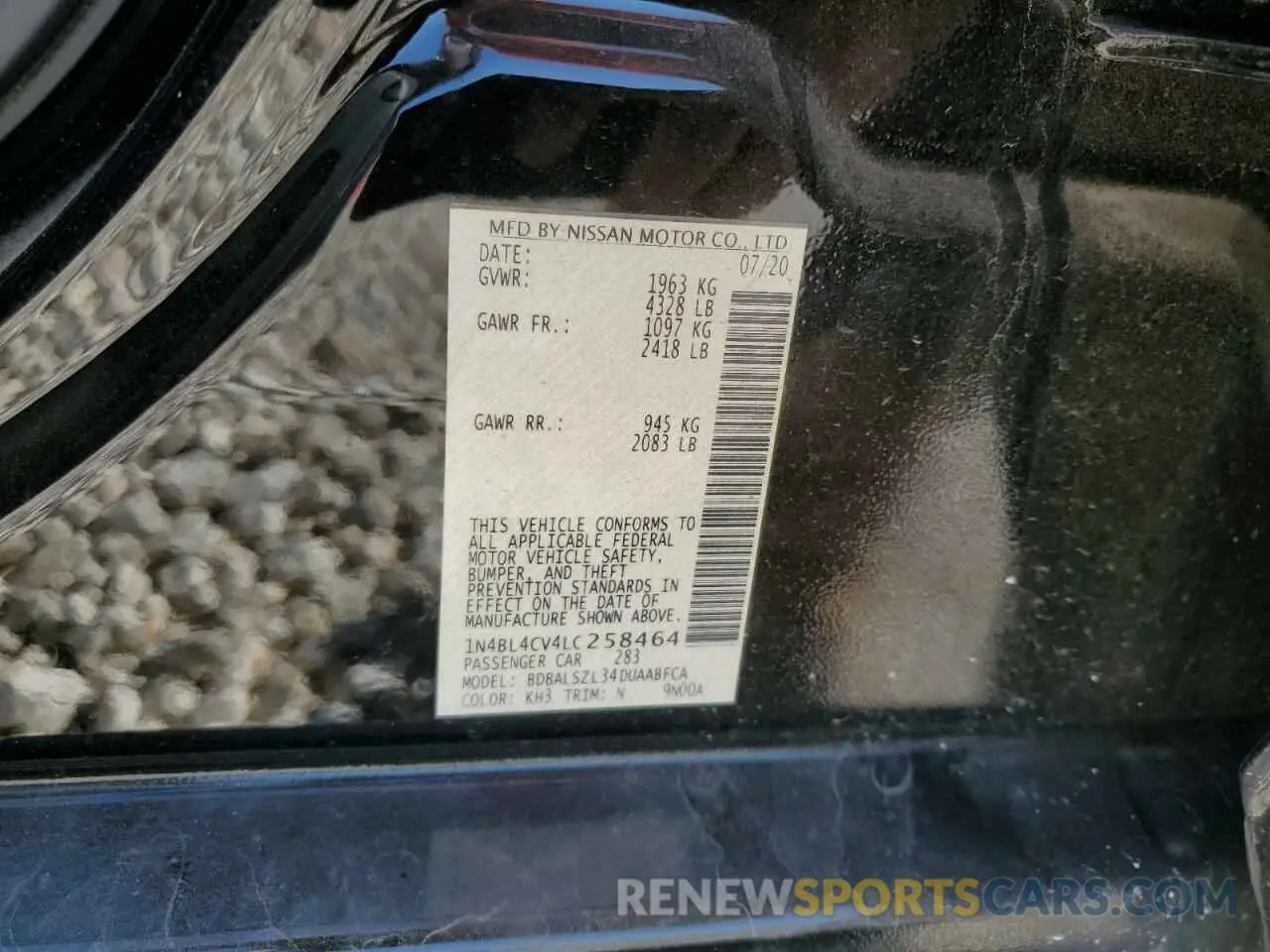 12 fotografías del automóvil dañado 1N4BL4CV4LC258464 NISSAN ALTIMA 2020