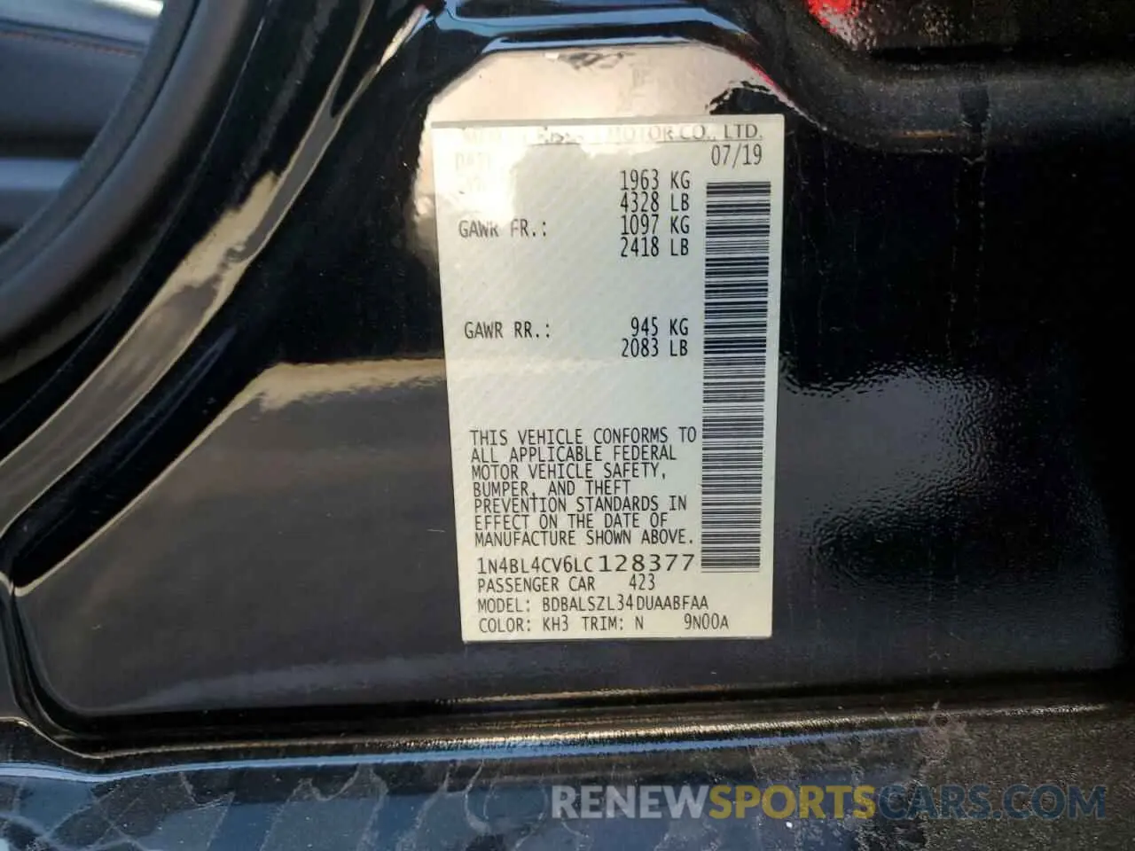 12 fotografías del automóvil dañado 1N4BL4CV6LC128377 NISSAN ALTIMA 2020
