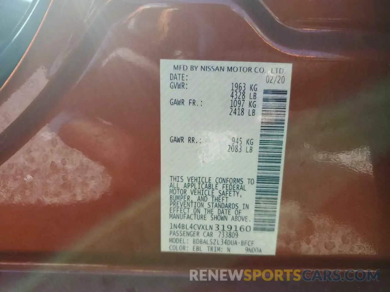 13 fotografías del automóvil dañado 1N4BL4CVXLN319160 NISSAN ALTIMA 2020