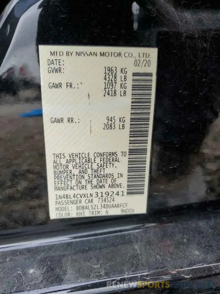 13 fotografías del automóvil dañado 1N4BL4CVXLN319241 NISSAN ALTIMA 2020