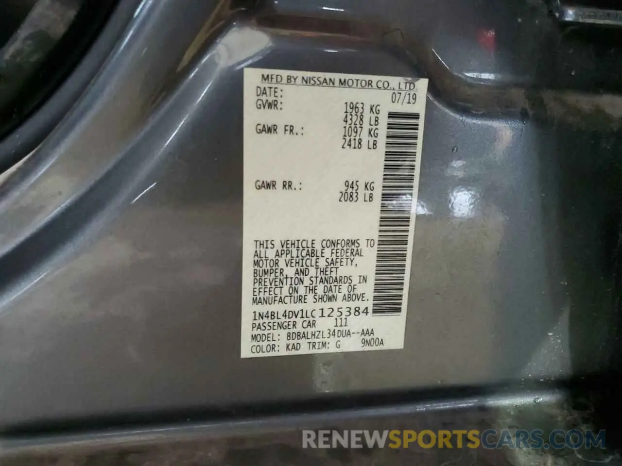 13 fotografías del automóvil dañado 1N4BL4DV1LC125384 NISSAN ALTIMA 2020