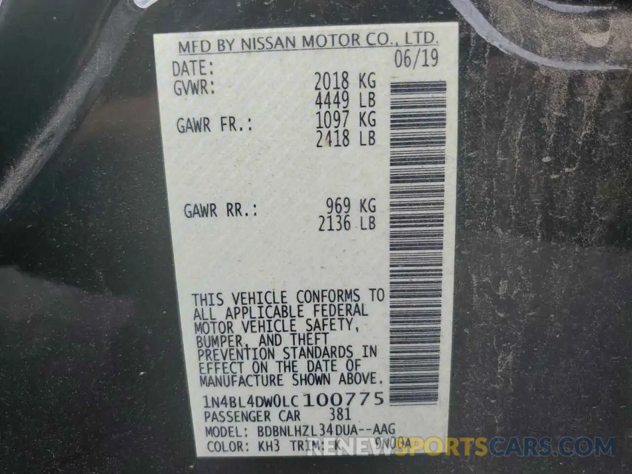 13 fotografías del automóvil dañado 1N4BL4DW0LC100775 NISSAN ALTIMA 2020