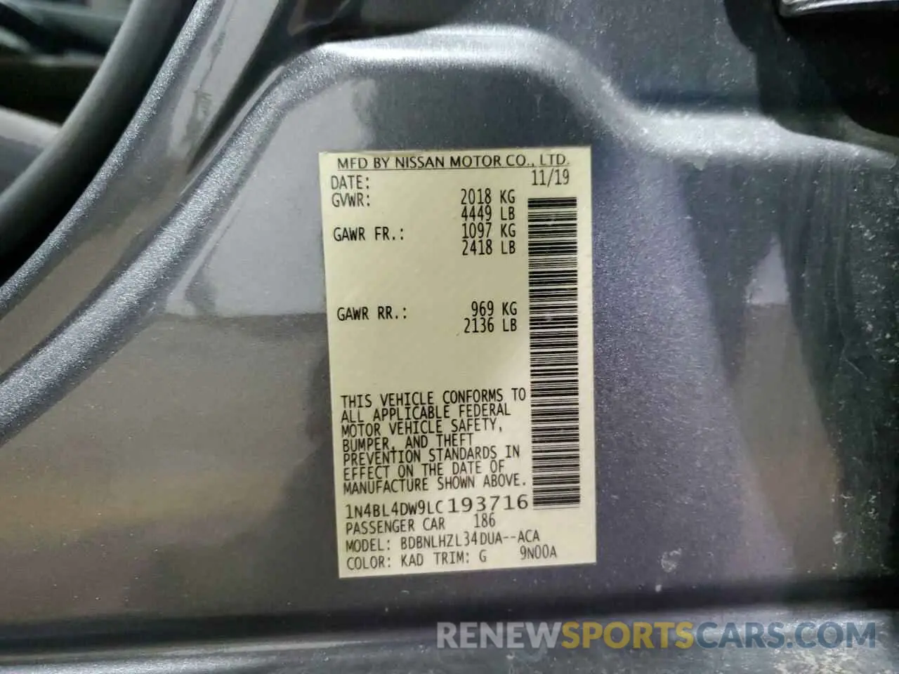 13 fotografías del automóvil dañado 1N4BL4DW9LC193716 NISSAN ALTIMA 2020