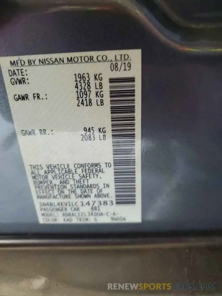 14 fotografías del automóvil dañado 1N4BL4EV1LC147383 NISSAN ALTIMA 2020