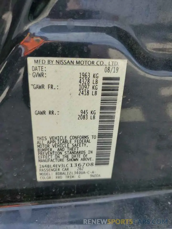 13 fotografías del automóvil dañado 1N4BL4EV3LC136708 NISSAN ALTIMA 2020