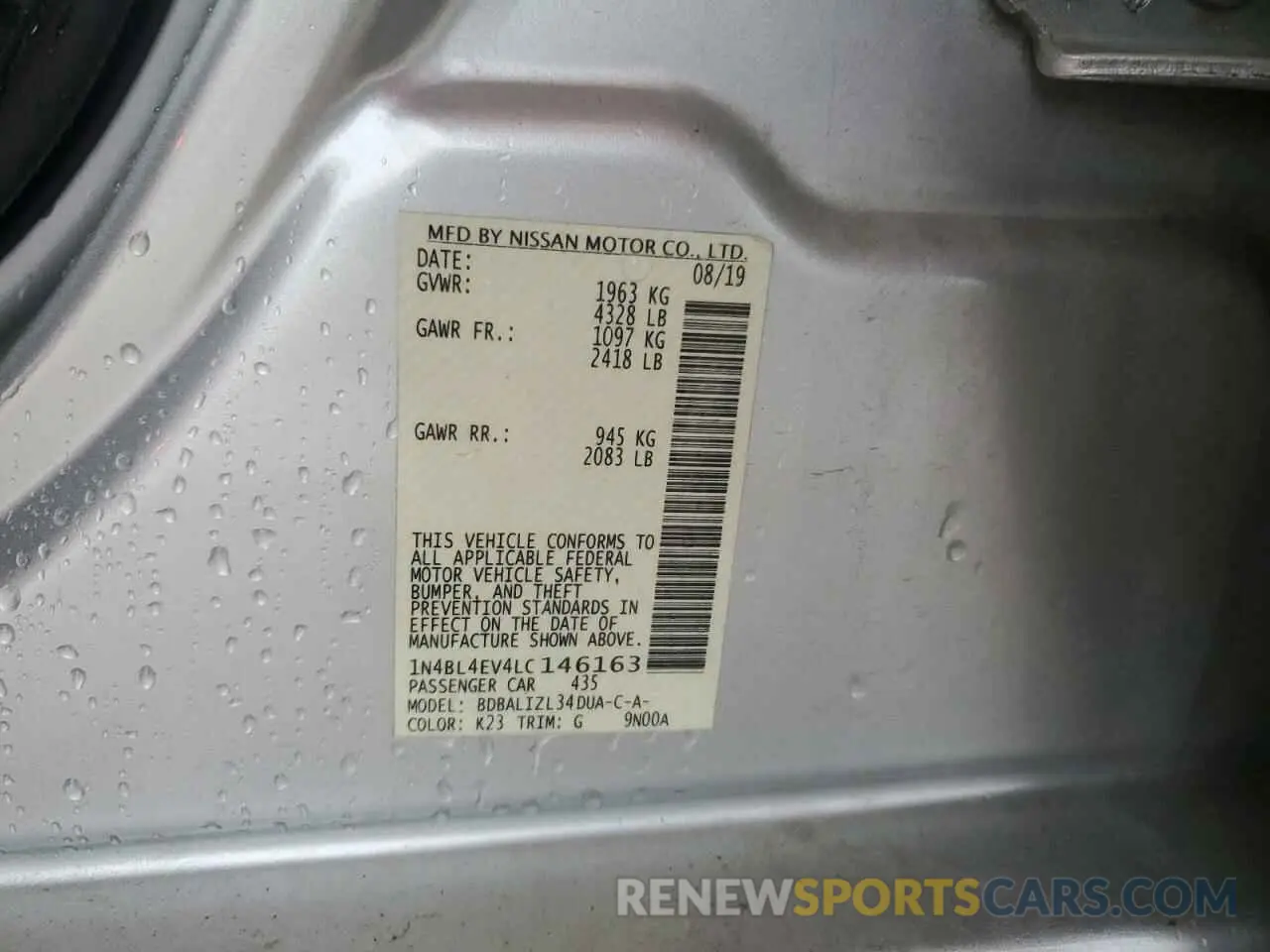 12 fotografías del automóvil dañado 1N4BL4EV4LC146163 NISSAN ALTIMA 2020