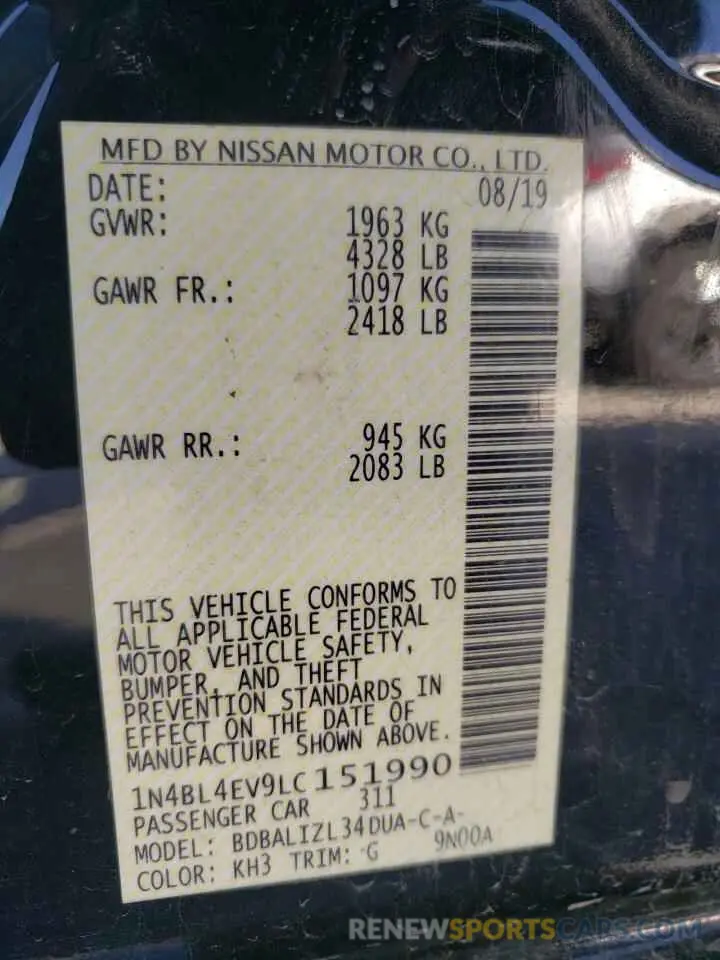 12 fotografías del automóvil dañado 1N4BL4EV9LC151990 NISSAN ALTIMA 2020