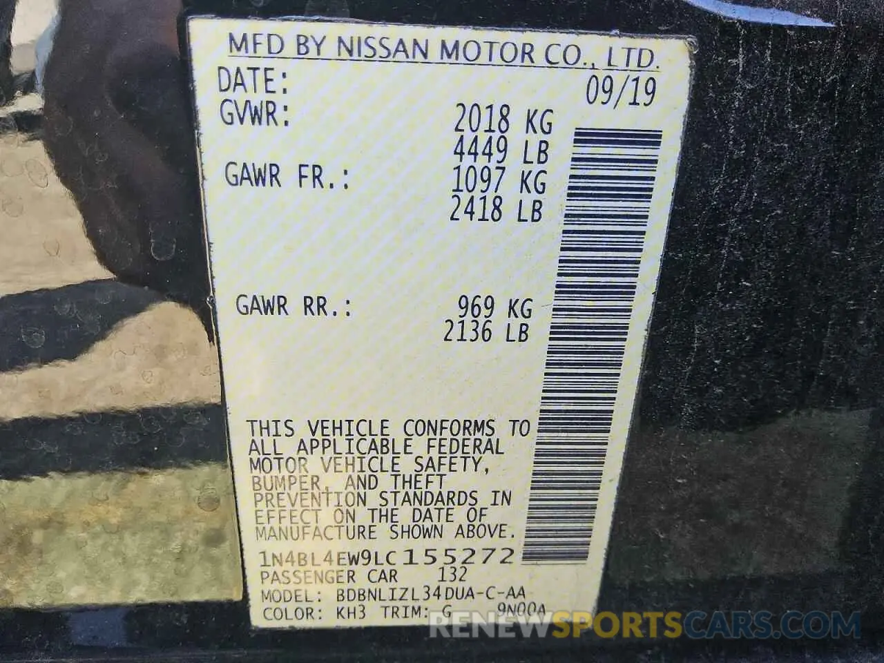 12 fotografías del automóvil dañado 1N4BL4EW9LC155272 NISSAN ALTIMA 2020