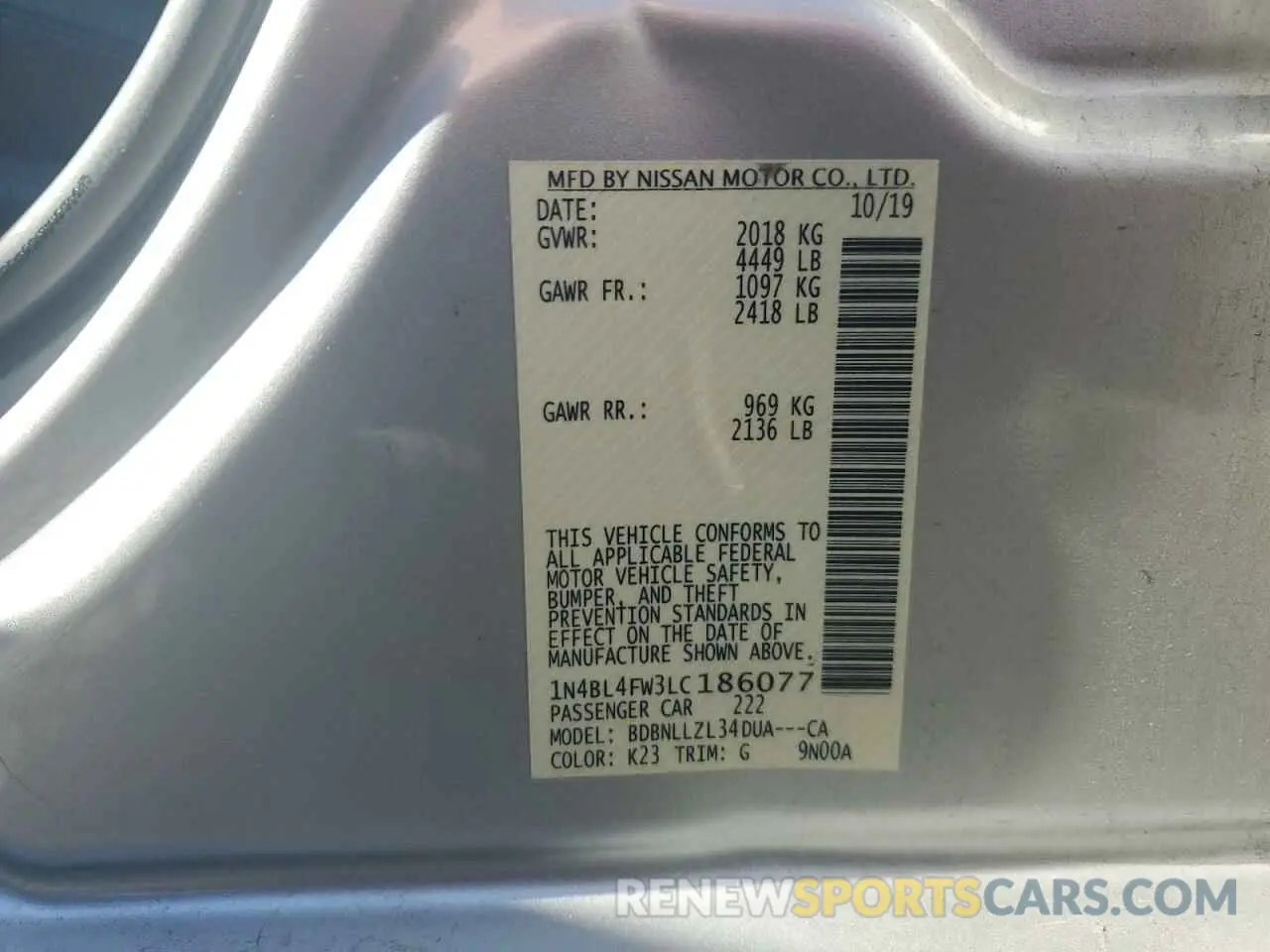 12 fotografías del automóvil dañado 1N4BL4FW3LC186077 NISSAN ALTIMA 2020