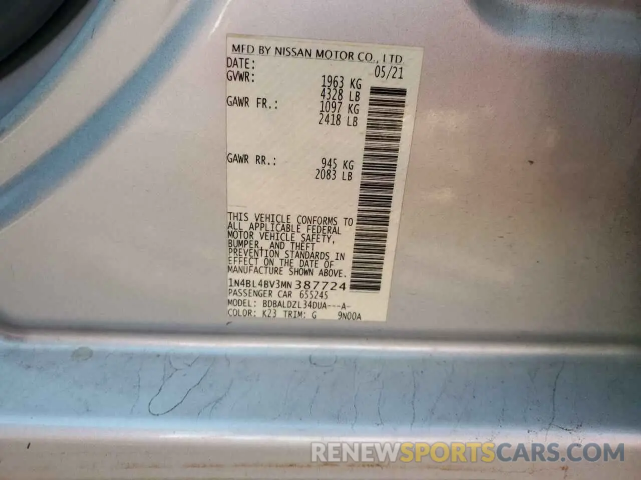 13 fotografías del automóvil dañado 1N4BL4BV3MN387724 NISSAN ALTIMA 2021