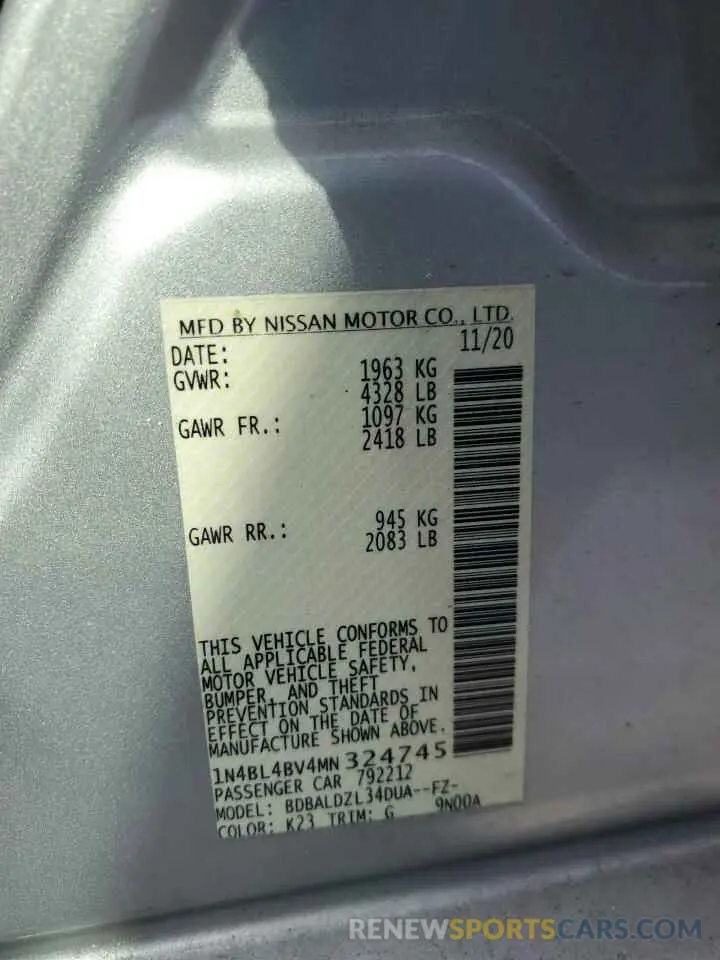 15 fotografías del automóvil dañado 1N4BL4BV4MN324745 NISSAN ALTIMA 2021