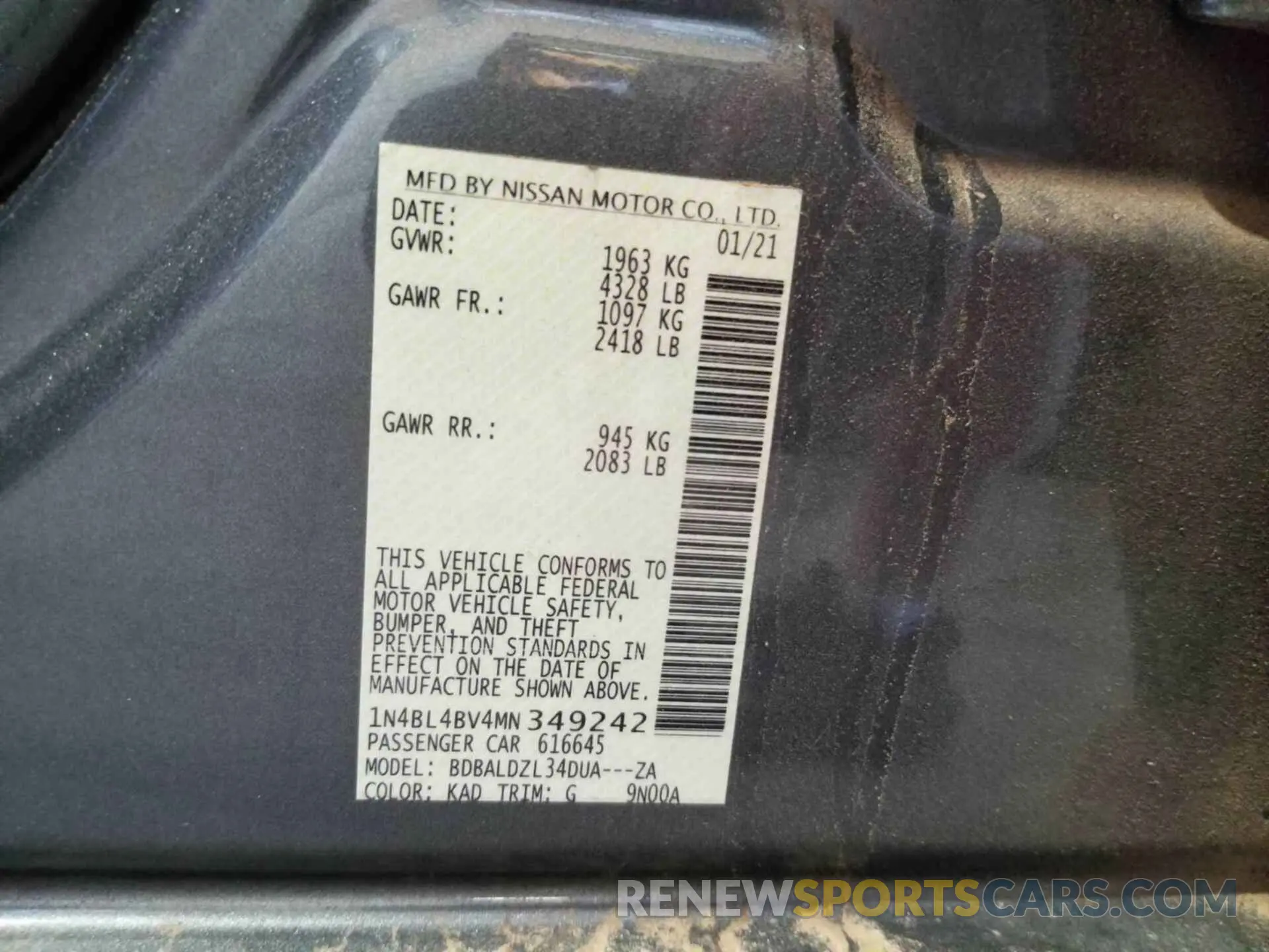 16 fotografías del automóvil dañado 1N4BL4BV4MN349242 NISSAN ALTIMA 2021