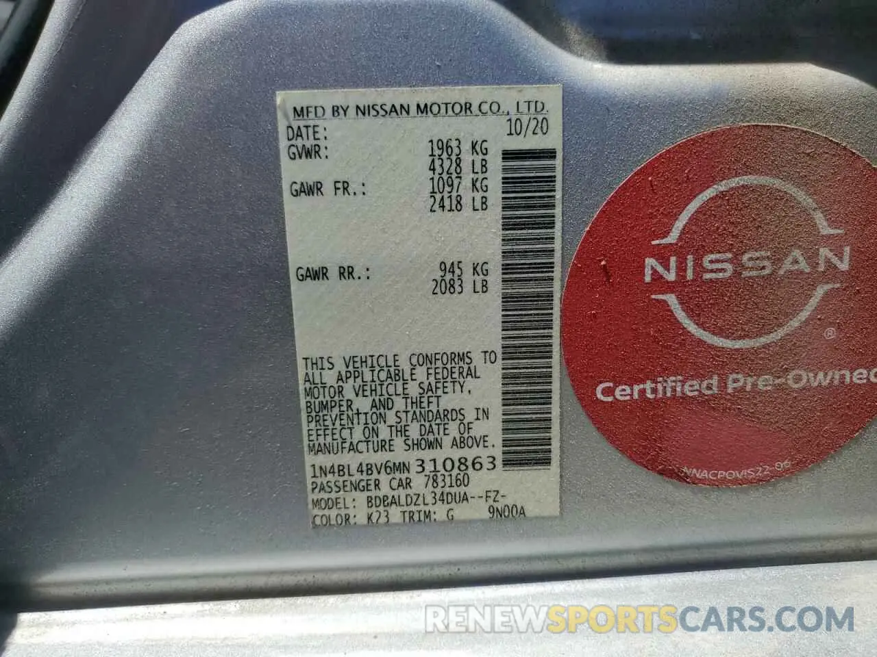 12 fotografías del automóvil dañado 1N4BL4BV6MN310863 NISSAN ALTIMA 2021