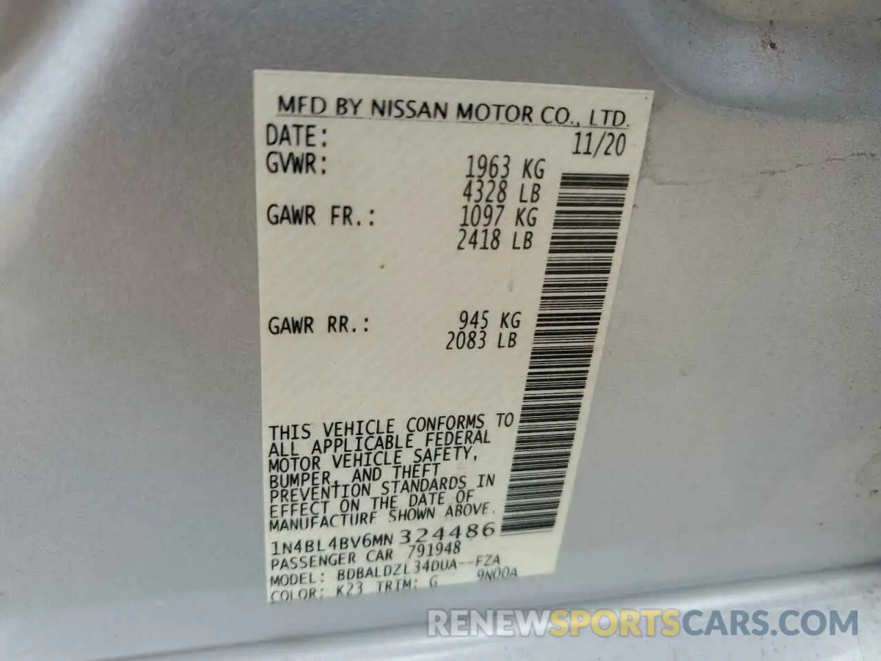 15 fotografías del automóvil dañado 1N4BL4BV6MN324486 NISSAN ALTIMA 2021