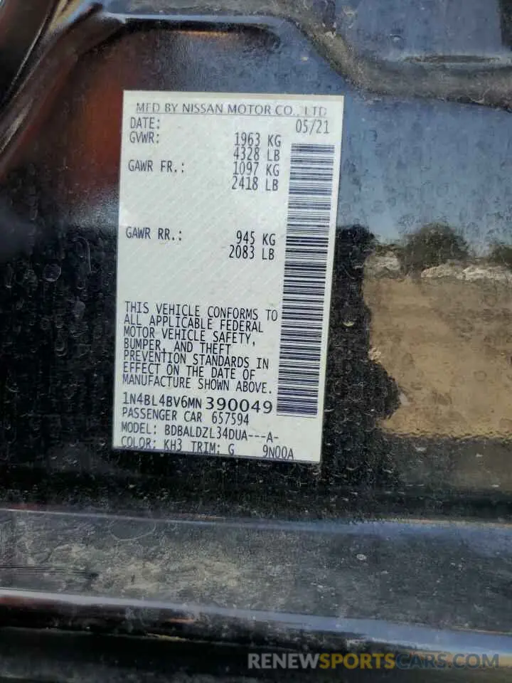 12 fotografías del automóvil dañado 1N4BL4BV6MN390049 NISSAN ALTIMA 2021