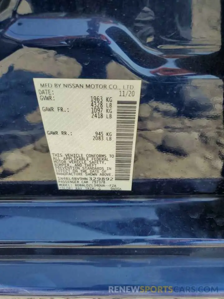 12 fotografías del automóvil dañado 1N4BL4BV9MN329892 NISSAN ALTIMA 2021