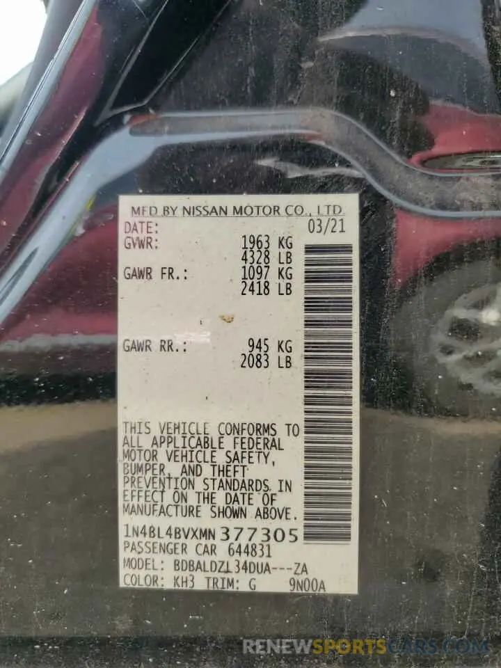 12 fotografías del automóvil dañado 1N4BL4BVXMN377305 NISSAN ALTIMA 2021