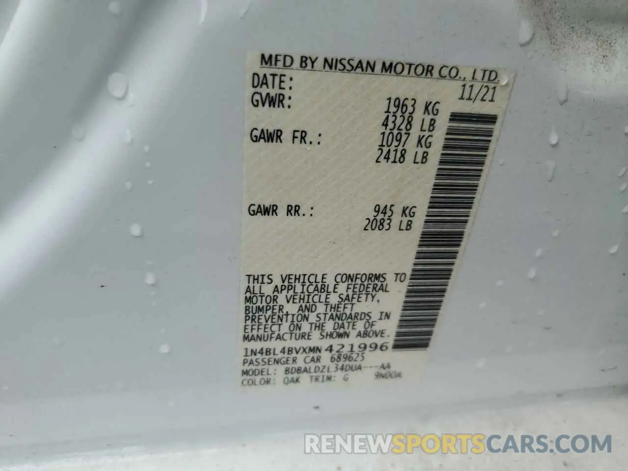 13 fotografías del automóvil dañado 1N4BL4BVXMN421996 NISSAN ALTIMA 2021