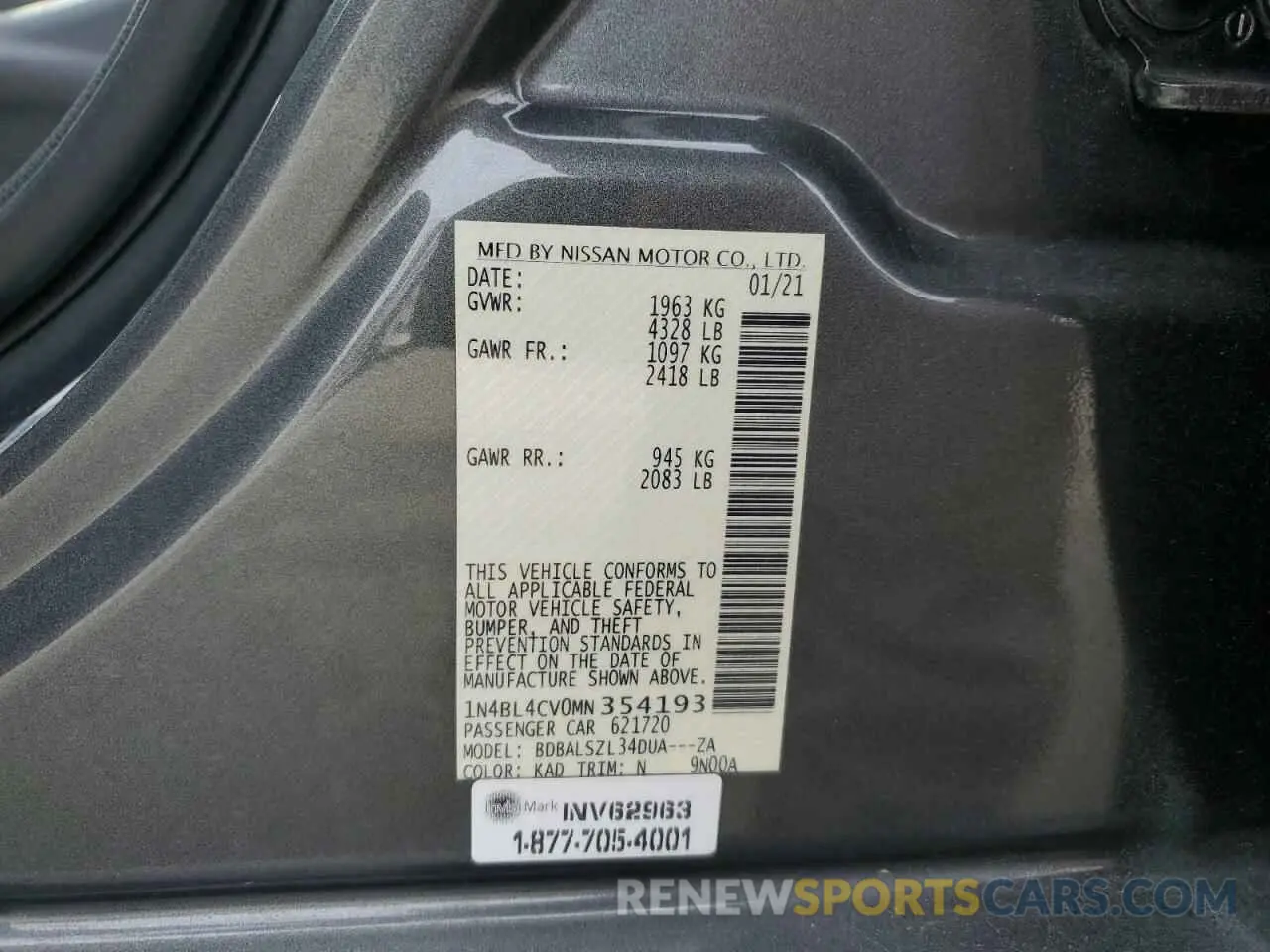 15 fotografías del automóvil dañado 1N4BL4CV0MN354193 NISSAN ALTIMA 2021