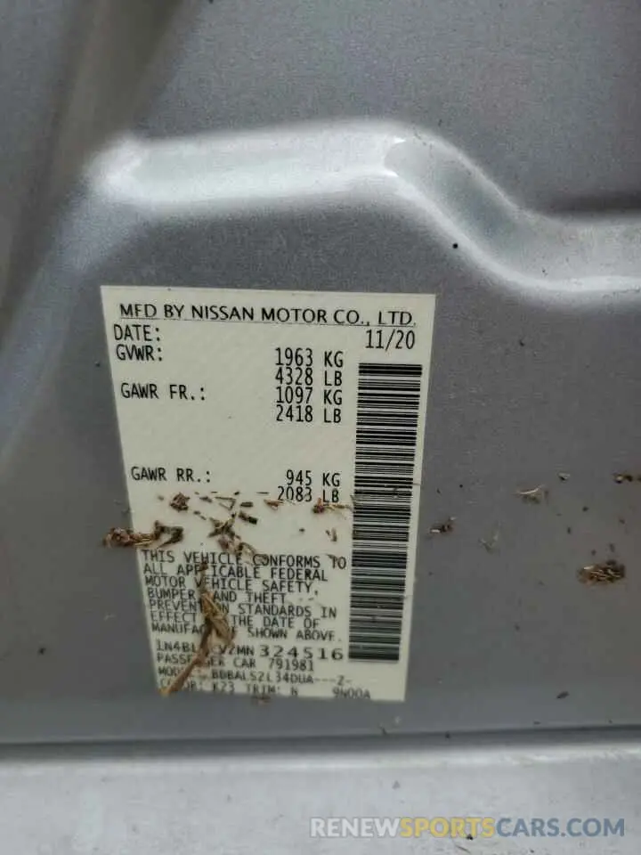 14 fotografías del automóvil dañado 1N4BL4CV2MN324516 NISSAN ALTIMA 2021