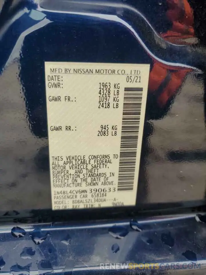 13 fotografías del automóvil dañado 1N4BL4CV6MN390633 NISSAN ALTIMA 2021