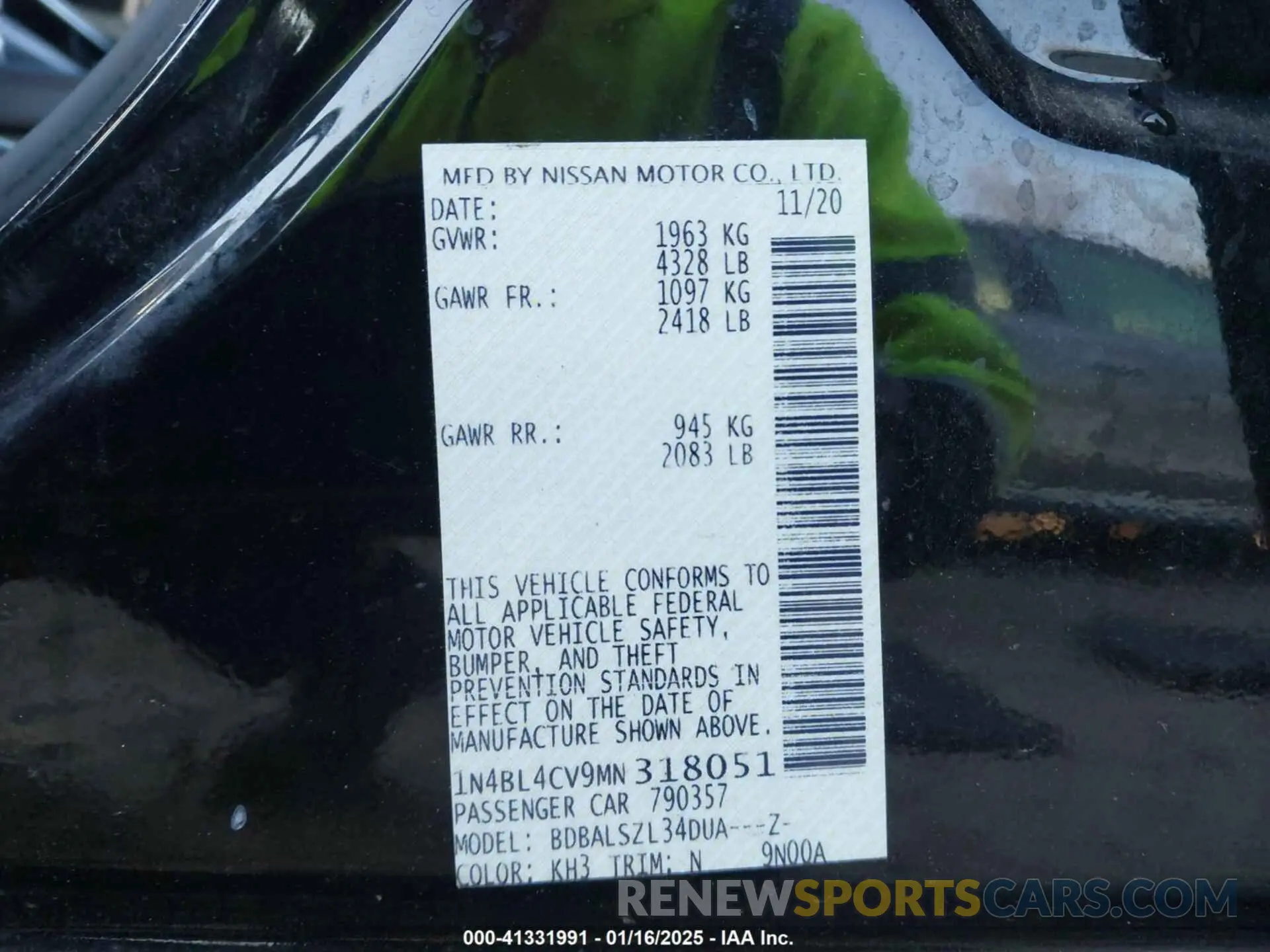 9 fotografías del automóvil dañado 1N4BL4CV9MN318051 NISSAN ALTIMA 2021